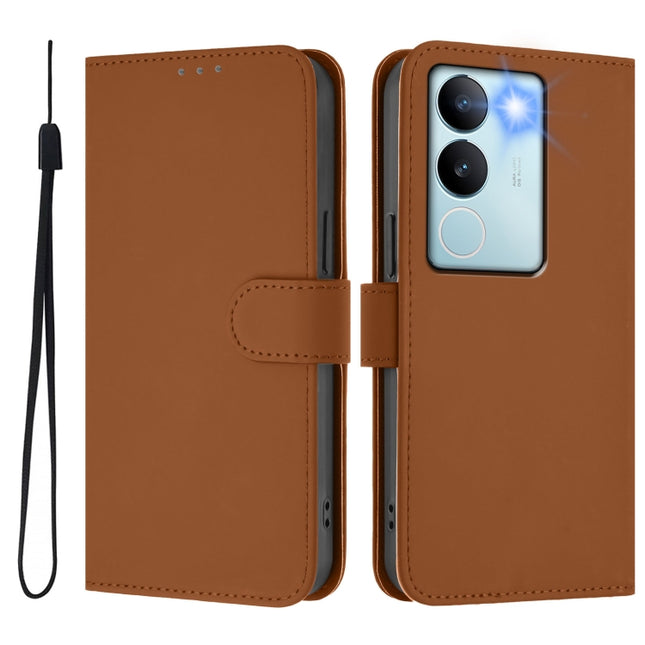 Skin Feel Solid Color Leather Phone Case with Lanyard, For vivo V29 5G Global / V29 Pro