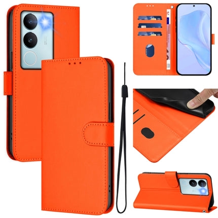 Skin Feel Solid Color Leather Phone Case with Lanyard, For vivo V29 5G Global / V29 Pro