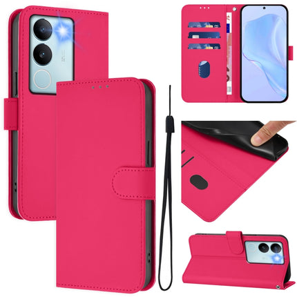Skin Feel Solid Color Leather Phone Case with Lanyard, For vivo V29 5G Global / V29 Pro