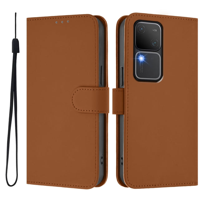 Skin Feel Solid Color Leather Phone Case with Lanyard, For vivo V30 5G Global / V30 Pro Global