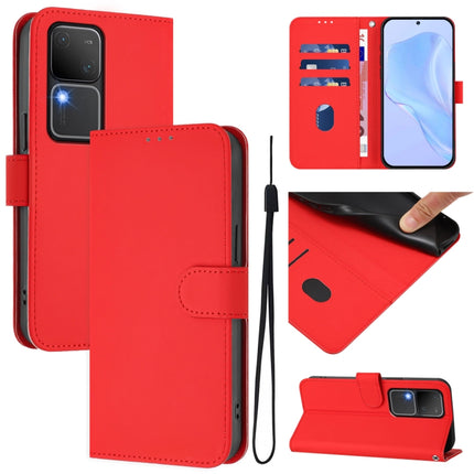 Skin Feel Solid Color Leather Phone Case with Lanyard, For vivo V30 5G Global / V30 Pro Global
