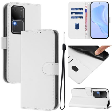 Skin Feel Solid Color Leather Phone Case with Lanyard, For vivo V30 5G Global / V30 Pro Global