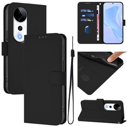 Skin Feel Solid Color Leather Phone Case with Lanyard, For vivo S19 Pro