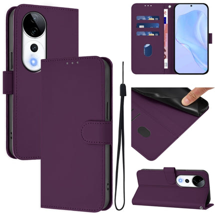 Skin Feel Solid Color Leather Phone Case with Lanyard, For vivo S19 Pro