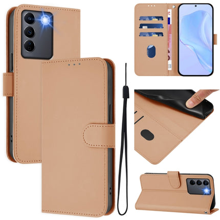 Skin Feel Solid Color Leather Phone Case with Lanyard, For vivo V27 5G / V27  Pro 5G Global