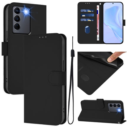 Skin Feel Solid Color Leather Phone Case with Lanyard, For vivo V27 5G / V27  Pro 5G Global