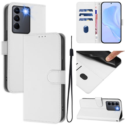 Skin Feel Solid Color Leather Phone Case with Lanyard, For vivo V27E 4G Global / T2 4G Global