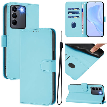 Skin Feel Solid Color Leather Phone Case with Lanyard, For vivo V27E 4G Global / T2 4G Global