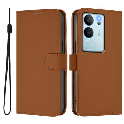 Skin Feel Solid Color Leather Phone Case with Lanyard, For vivo V29E 5G Global / Y200 5G Global