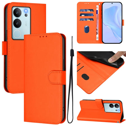 Skin Feel Solid Color Leather Phone Case with Lanyard, For vivo V30 Lite 5G Global