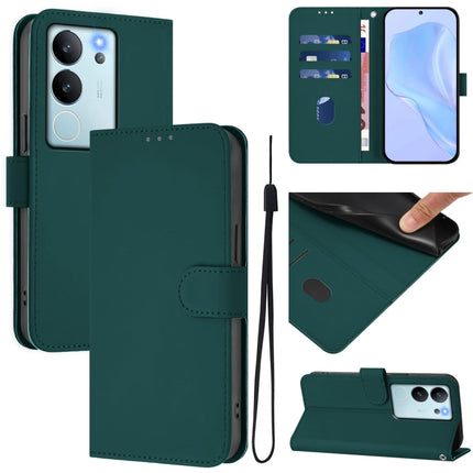 Skin Feel Solid Color Leather Phone Case with Lanyard, For vivo V30 Lite 5G Global