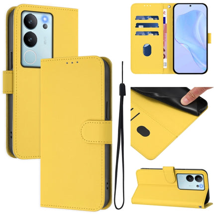 Skin Feel Solid Color Leather Phone Case with Lanyard, For vivo V30 Lite 5G Global