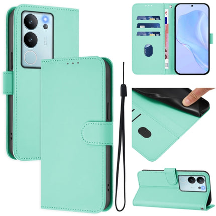 Skin Feel Solid Color Leather Phone Case with Lanyard, For vivo V30 Lite 5G Global
