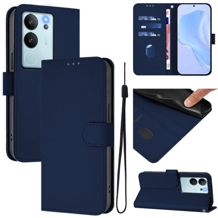 Skin Feel Solid Color Leather Phone Case with Lanyard, For vivo V30 Lite 5G Global