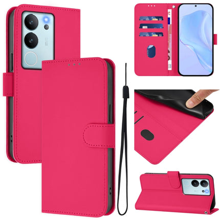 Skin Feel Solid Color Leather Phone Case with Lanyard, For vivo V30 Lite 5G Global