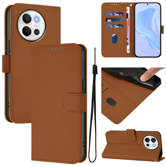 Skin Feel Solid Color Leather Phone Case with Lanyard, For vivo V40 Lite 5G / V30E 5G Global