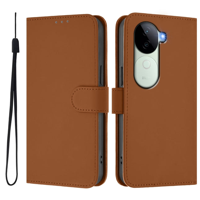 Skin Feel Solid Color Leather Phone Case with Lanyard, For vivo V40E 5G India / iQOO Z9s 5G