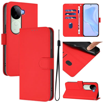 Skin Feel Solid Color Leather Phone Case with Lanyard, For vivo V40E 5G India / iQOO Z9s 5G