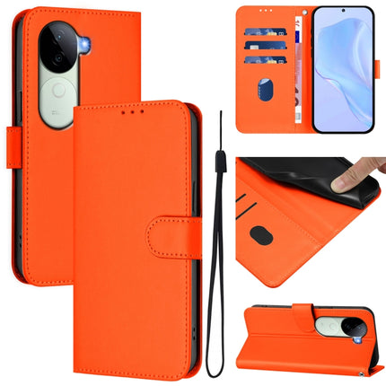 Skin Feel Solid Color Leather Phone Case with Lanyard, For vivo V40E 5G India / iQOO Z9s 5G