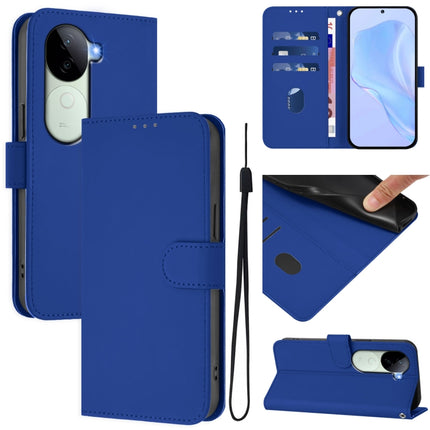 Skin Feel Solid Color Leather Phone Case with Lanyard, For vivo V40E 5G India / iQOO Z9s 5G
