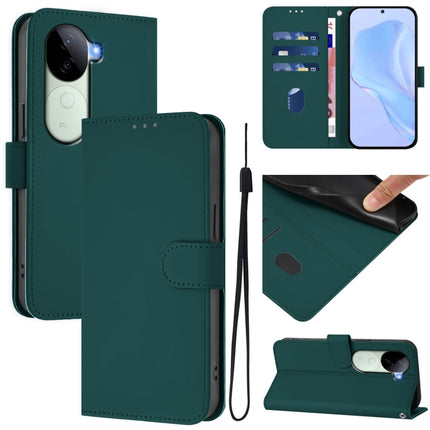 Skin Feel Solid Color Leather Phone Case with Lanyard, For vivo V40E 5G India / iQOO Z9s 5G