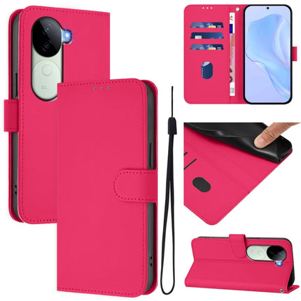 Skin Feel Solid Color Leather Phone Case with Lanyard, For vivo V40E 5G India / iQOO Z9s 5G