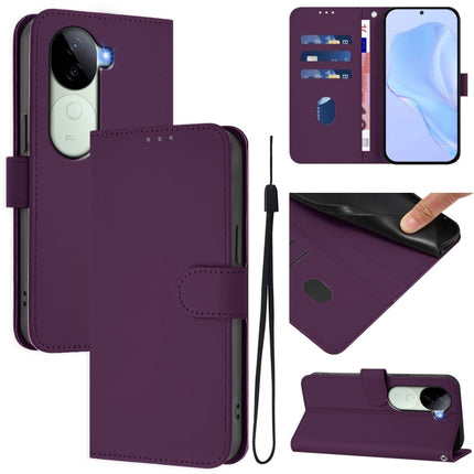 Skin Feel Solid Color Leather Phone Case with Lanyard, For vivo V40E 5G India / iQOO Z9s 5G