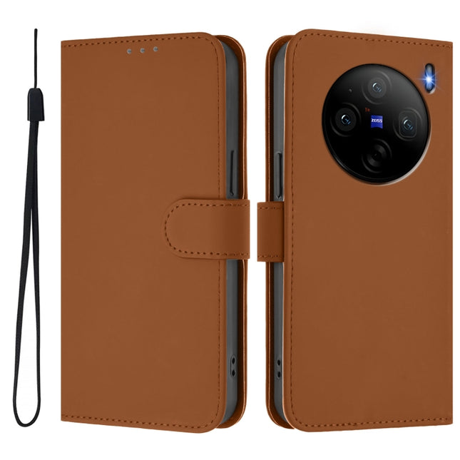 Skin Feel Solid Color Leather Phone Case with Lanyard, For vivo X100S 5G