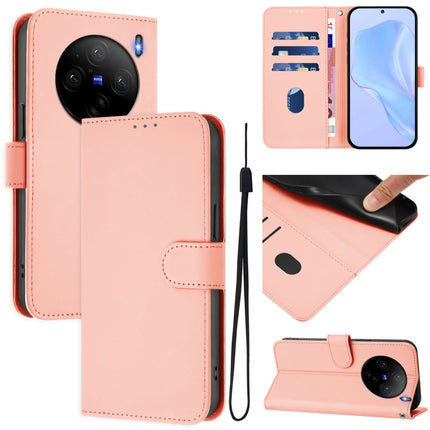 Skin Feel Solid Color Leather Phone Case with Lanyard, For vivo X100S 5G