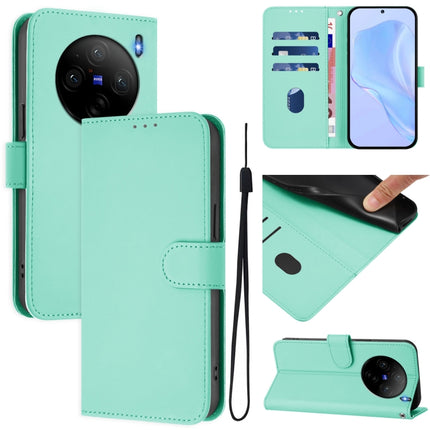 Skin Feel Solid Color Leather Phone Case with Lanyard, For vivo X100S 5G