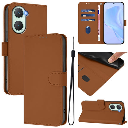 Skin Feel Solid Color Leather Phone Case with Lanyard, For vivo Y03 4G Global / Y18 4G