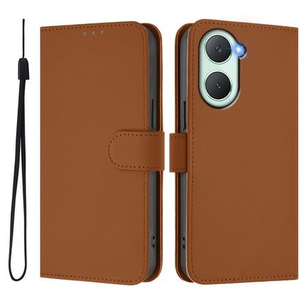 Skin Feel Solid Color Leather Phone Case with Lanyard, For vivo Y03 4G Global / Y18 4G