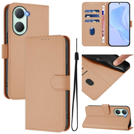 Skin Feel Solid Color Leather Phone Case with Lanyard, For vivo Y03 4G Global / Y18 4G