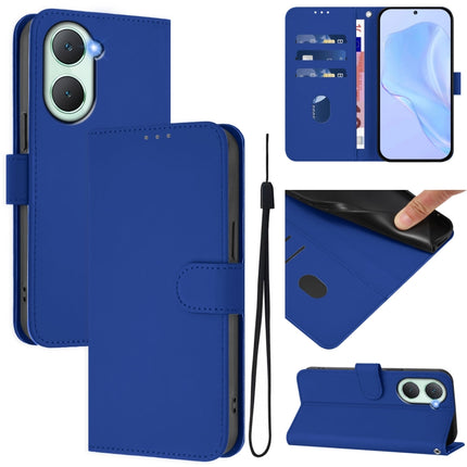 Skin Feel Solid Color Leather Phone Case with Lanyard, For vivo Y03 4G Global / Y18 4G