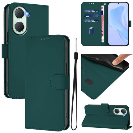 Skin Feel Solid Color Leather Phone Case with Lanyard, For vivo Y03 4G Global / Y18 4G