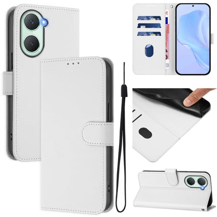Skin Feel Solid Color Leather Phone Case with Lanyard, For vivo Y03 4G Global / Y18 4G