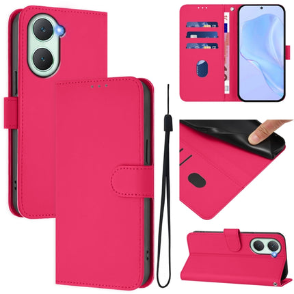 Skin Feel Solid Color Leather Phone Case with Lanyard, For vivo Y03 4G Global / Y18 4G