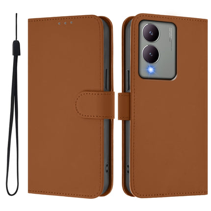Skin Feel Solid Color Leather Phone Case with Lanyard, For vivo Y17S 4G Global