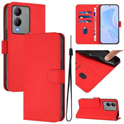 Skin Feel Solid Color Leather Phone Case with Lanyard, For vivo Y17S 4G Global