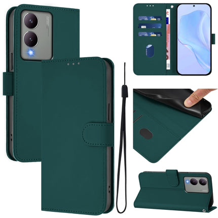 Skin Feel Solid Color Leather Phone Case with Lanyard, For vivo Y17S 4G Global
