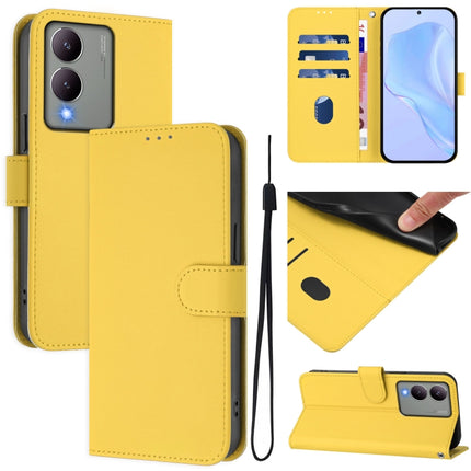 Skin Feel Solid Color Leather Phone Case with Lanyard, For vivo Y17S 4G Global
