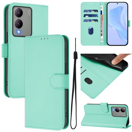Skin Feel Solid Color Leather Phone Case with Lanyard, For vivo Y17S 4G Global