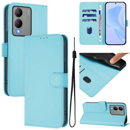 Skin Feel Solid Color Leather Phone Case with Lanyard, For vivo Y17S 4G Global