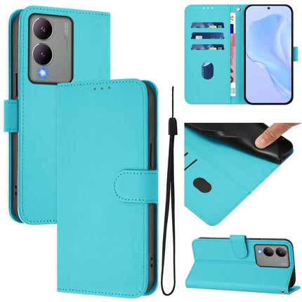 Skin Feel Solid Color Leather Phone Case with Lanyard, For vivo Y17S 4G Global