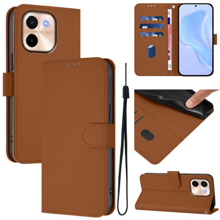 Skin Feel Solid Color Leather Phone Case with Lanyard, For vivo Y28 4G