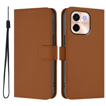 Skin Feel Solid Color Leather Phone Case with Lanyard, For vivo Y28 4G