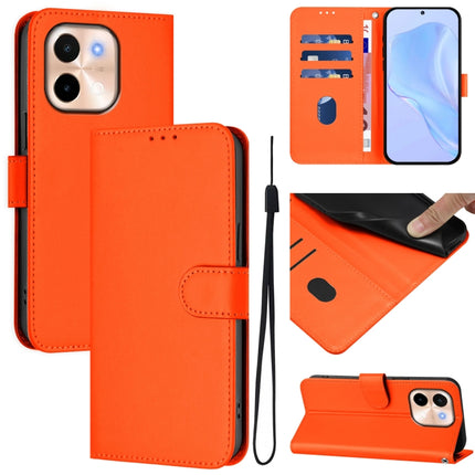 Skin Feel Solid Color Leather Phone Case with Lanyard, For vivo Y28 4G