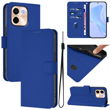 Skin Feel Solid Color Leather Phone Case with Lanyard, For vivo Y28 4G