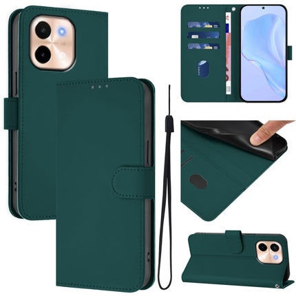 Skin Feel Solid Color Leather Phone Case with Lanyard, For vivo Y28 4G