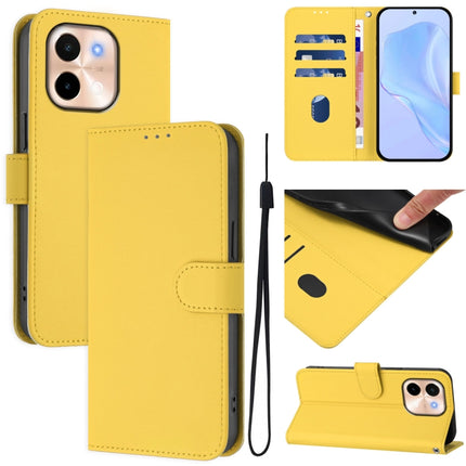 Skin Feel Solid Color Leather Phone Case with Lanyard, For vivo Y28 4G